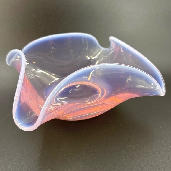 Fostoria Pink Opalescent Seascape Square Glass Bowl Folded Edge Open Candy Dish